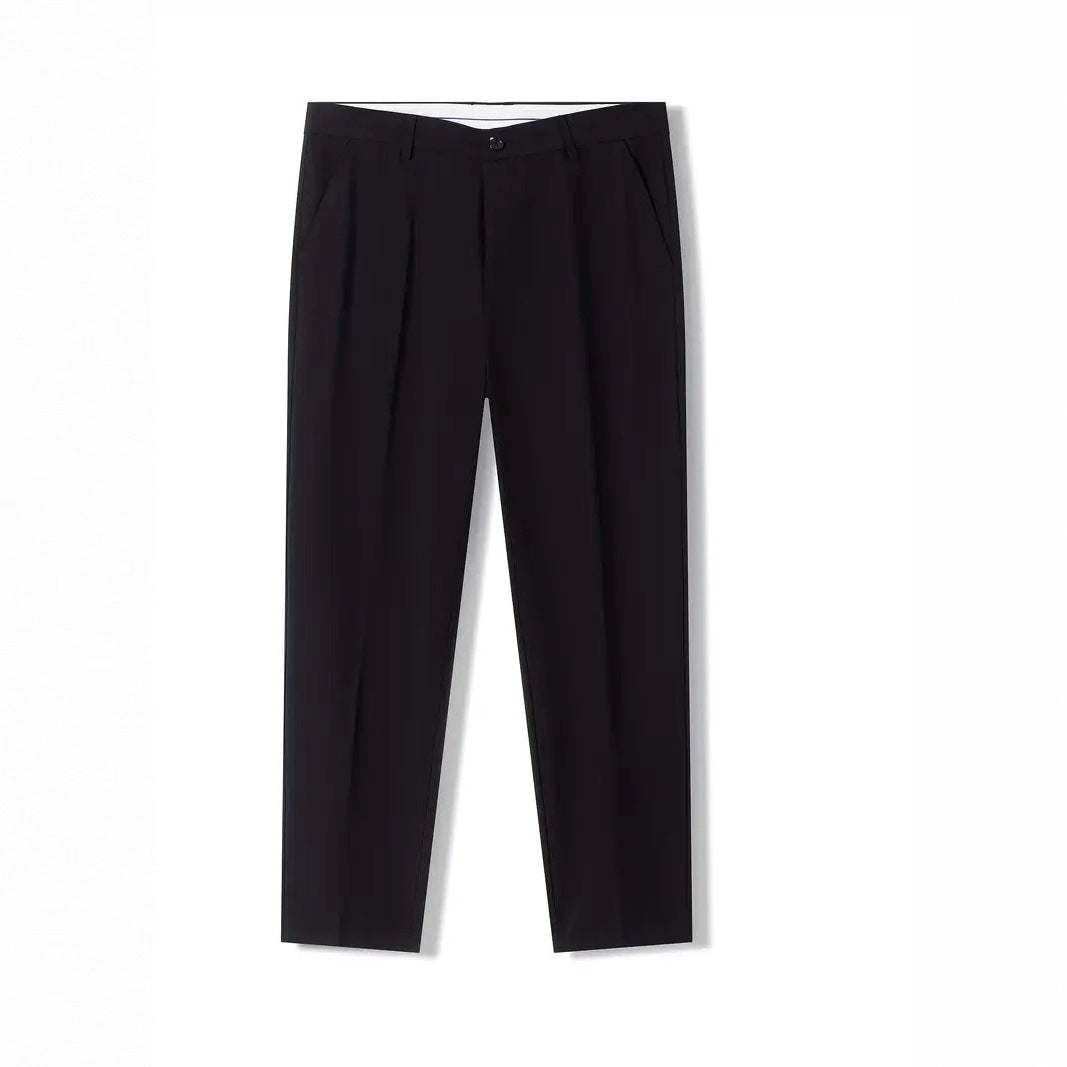 Modern slim fit suit trousers for men with elegant pleats Lune London