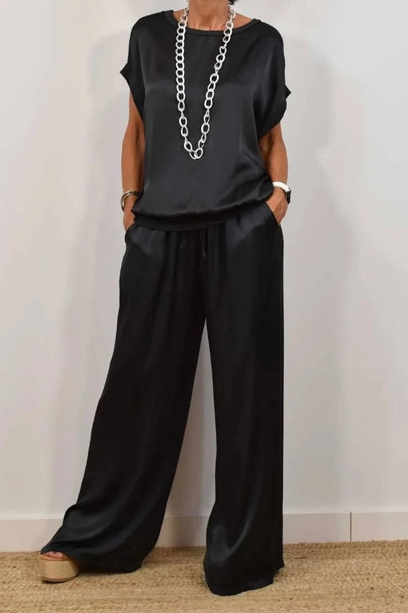 Women’s Elegant Satin Lounge Set with Loose Fit and Casual Top Lune London