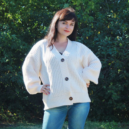 Ladies Chunky Knit Cardigan with Chic Button Detail and Style