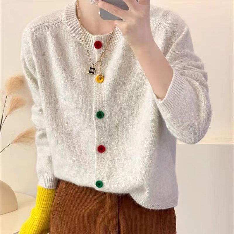 Ladies playful knitted vest with colorful button details Lune London