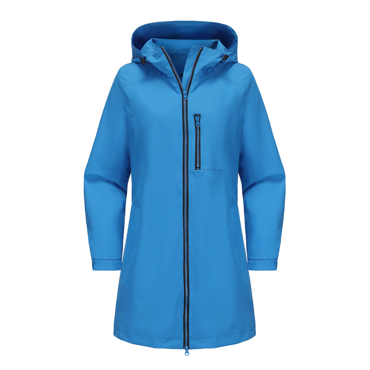 Women's modern rain jacket with hood and practical pockets Lune London