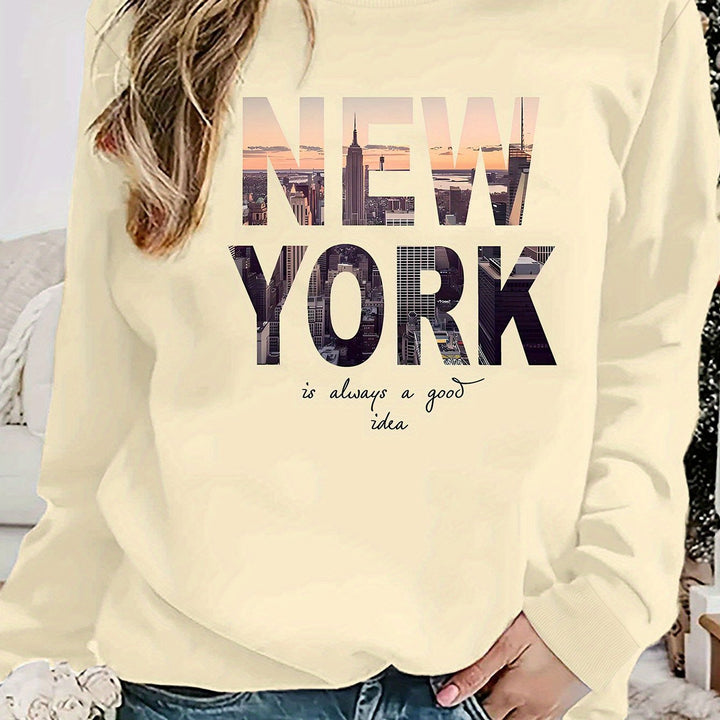 Sweatshirt pour femmes avec impression créative de la skyline de New York et coupe confortable Chic & Stil