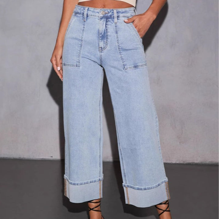 Women's wide-cut jeans with pockets and fashionable hem Lune London