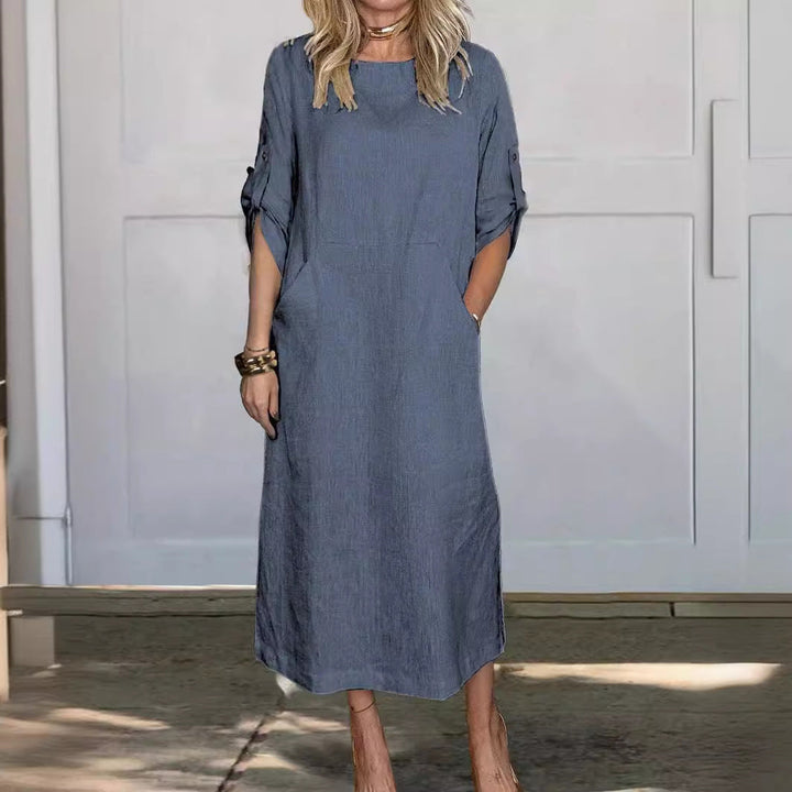 Women Casual Linen Dress with Practical Pockets and Stylish Button Details Lune London