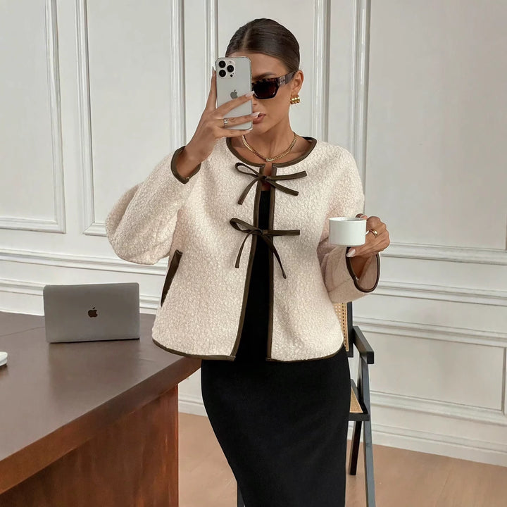 Comfortable fleece jacket for women with decorative laces and practical pockets Lune London