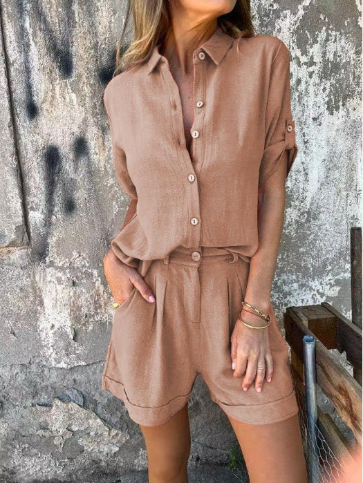 Casual jumpsuit set for women with button top and elastic waist Lune London