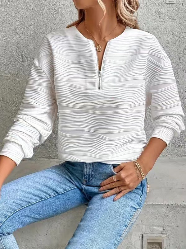 Ladies Modern Sweatshirt with Half Zipper and Textured Design Lune London