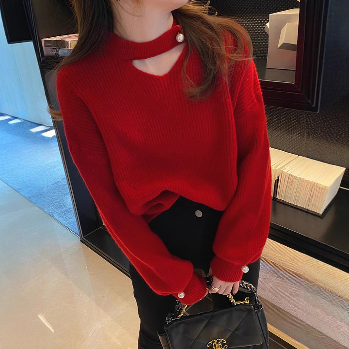 Pull en tricot pour femmes avec un look cut-out raffiné et des manches ornées de perles Lune London