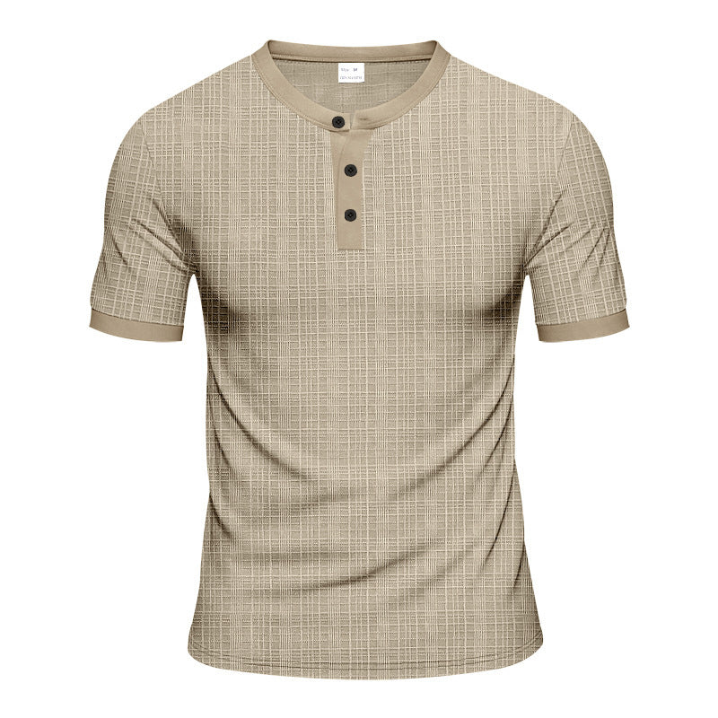 Men's short sleeve Henley t-shirt with textured design and trendy buttons Lune London