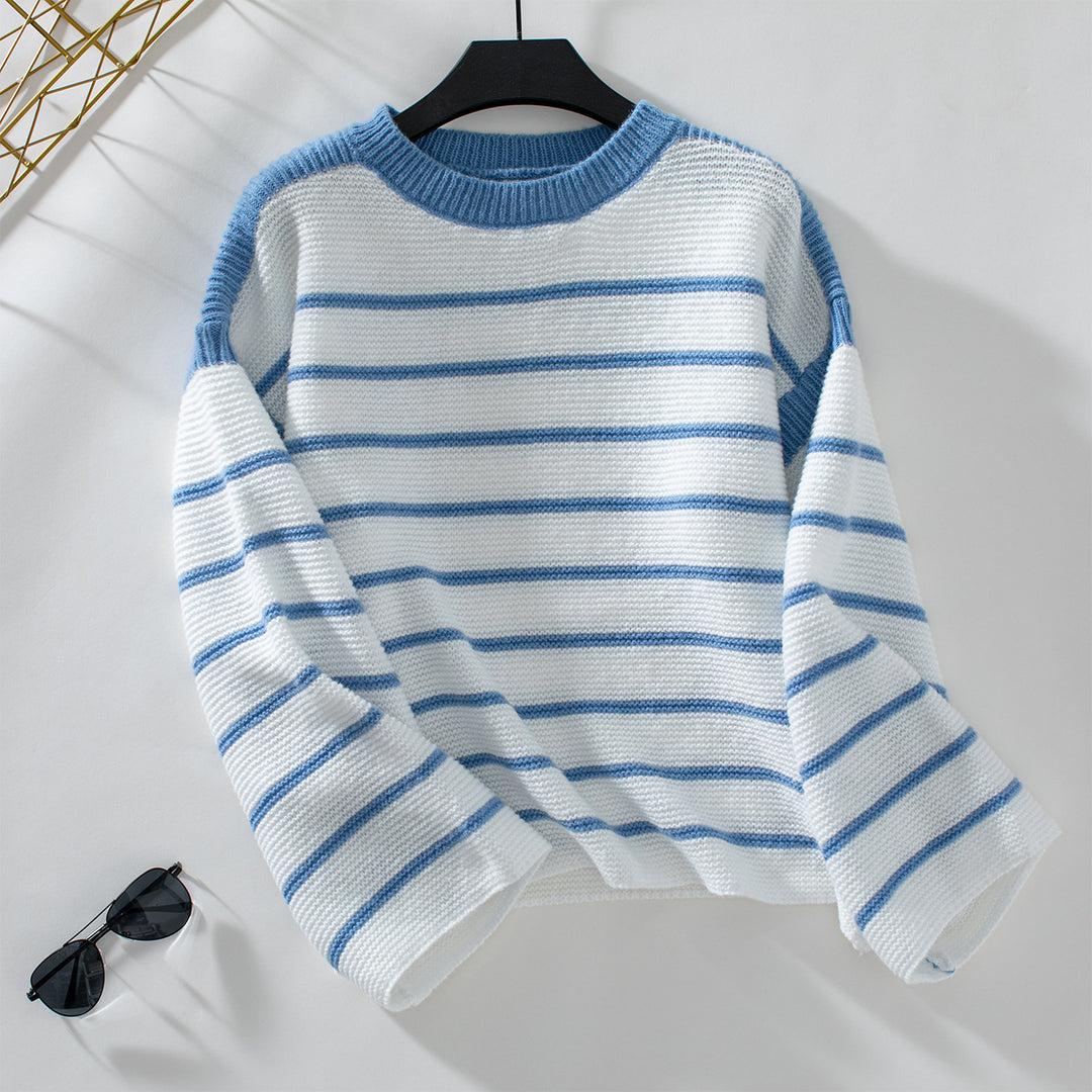 Casual knit sweater for women with blocked striped pattern and loose fit Lune London