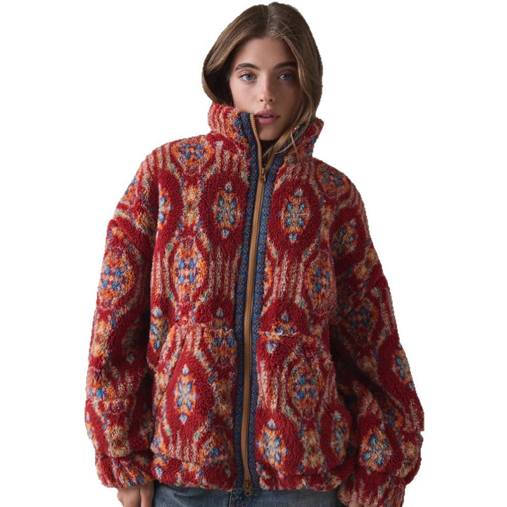 Dames veste en polaire douillette avec motif coloré et col montant Chic & Stil