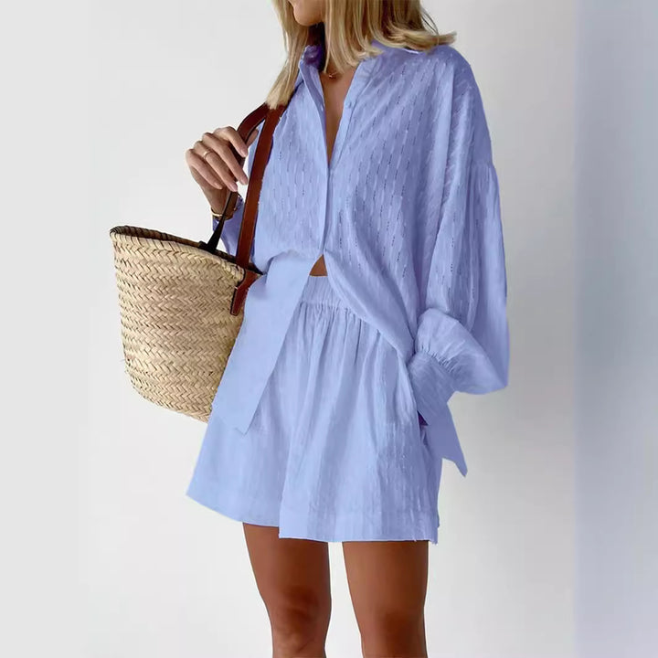 Casual short sleeve blouse set for women with elastic waist and relaxed fit Lune London