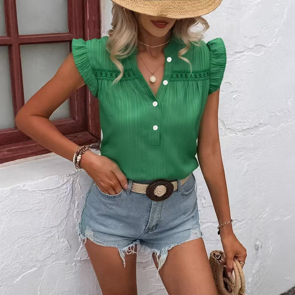 Women’S Blouse with Ruffle Details and Short Sleeves Lune London