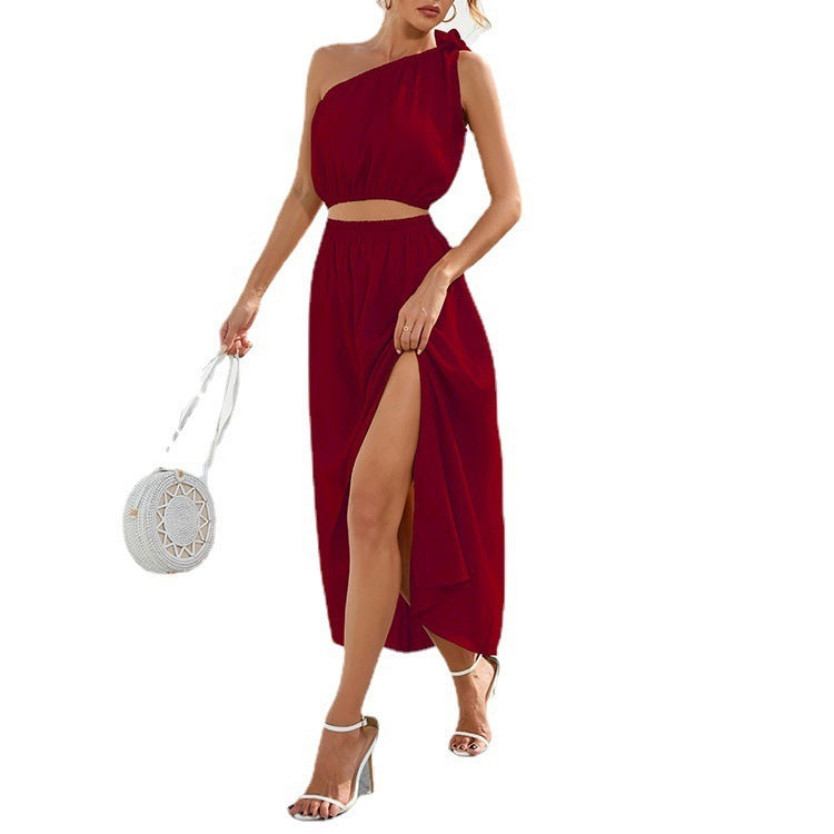Maxi dress for women with a unilateral strap and a high slit Lune London