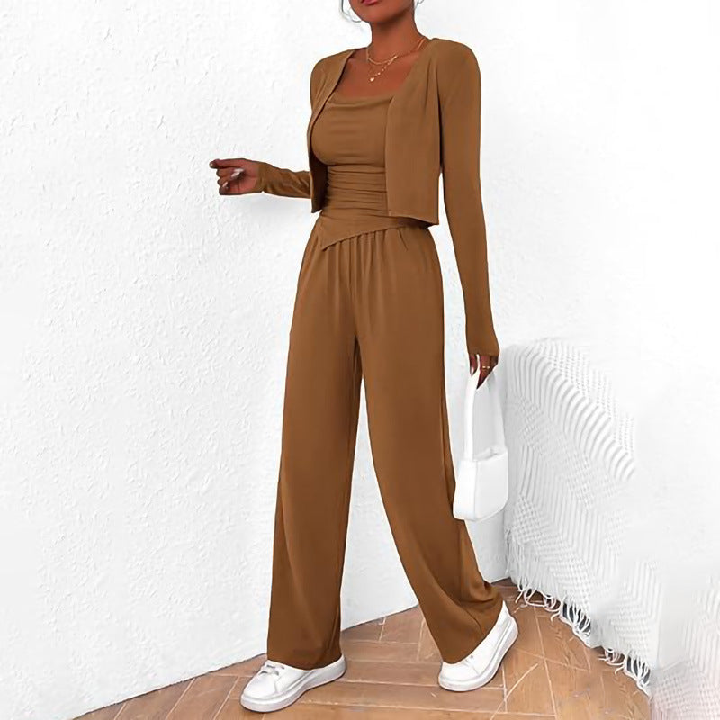 Women Comfortable Jumpsuit with Sleeveless Blouse and Open Cardigan Lune London