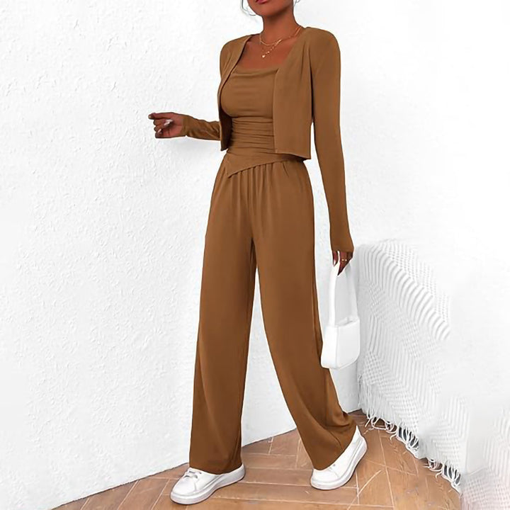 Women Comfortable Jumpsuit with Sleeveless Blouse and Open Cardigan Lune London