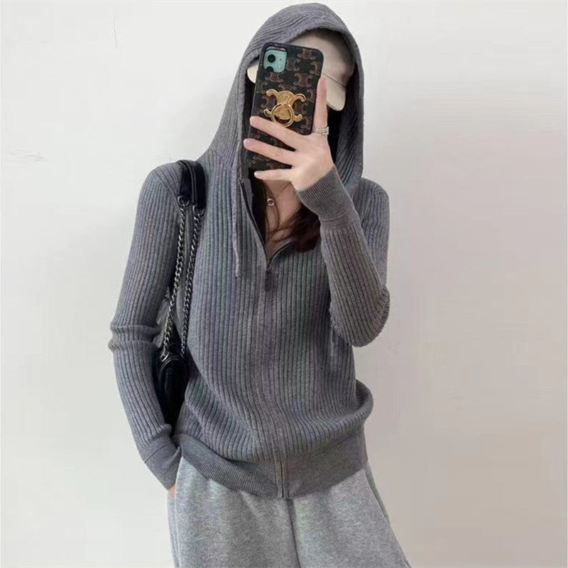 Cardigan femme avec capuche et structure en rib fin Chic & Stil