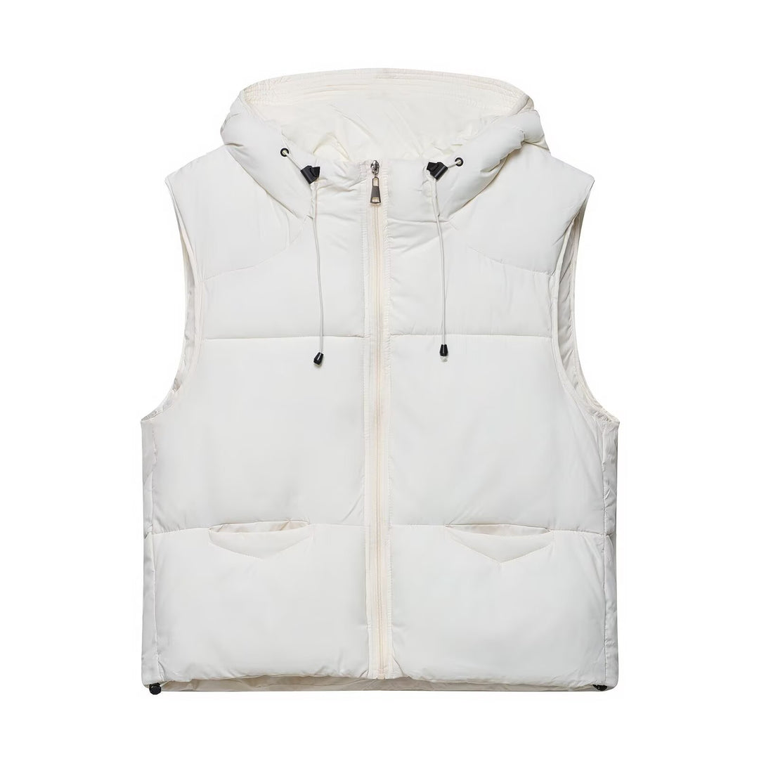 Ladies quilted gilet with hood and large pockets Lune London