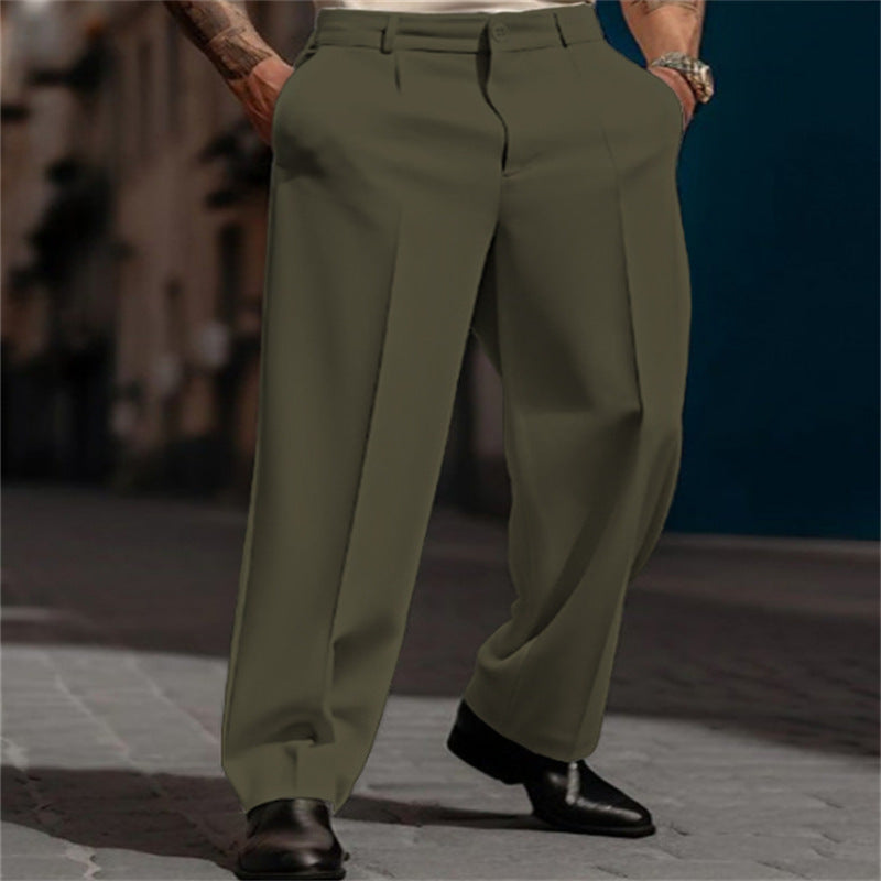 Men's Classic Suit Trousers with High Waistband and Wide Legs Lune London