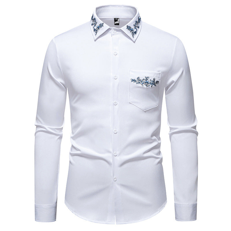 Men's long sleeve shirt with elegant floral embroidery and a modern collar Lune London