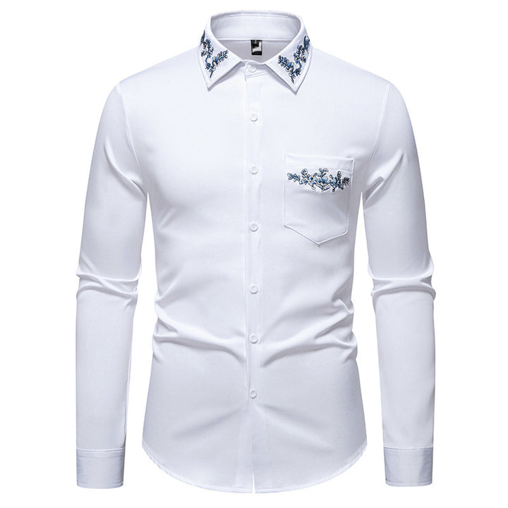 Men's long sleeve shirt with elegant floral embroidery and a modern collar Lune London