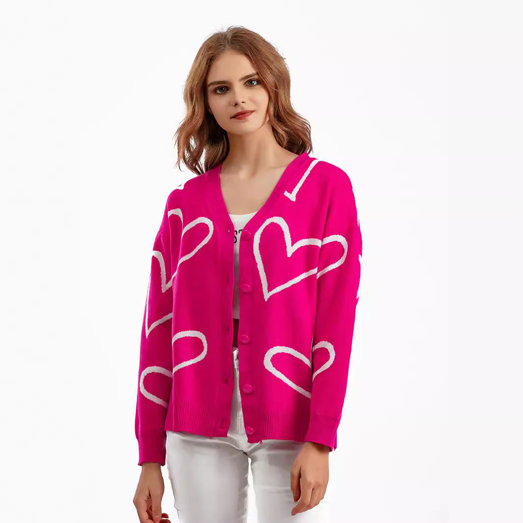 Knitted jacket for women with heart pattern and relaxed fit Lune London