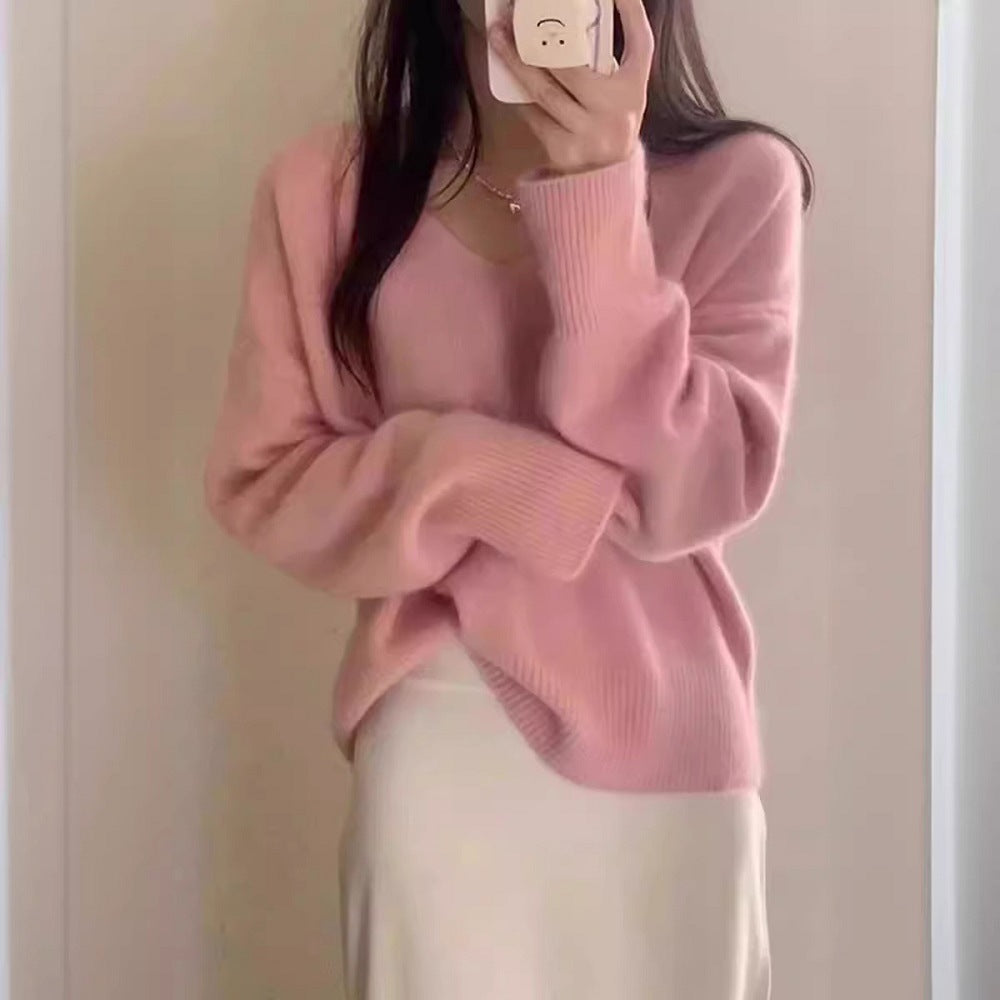 Femme élégant pull V en col avec structure côtelée et coupe décontractée Chic & Stil