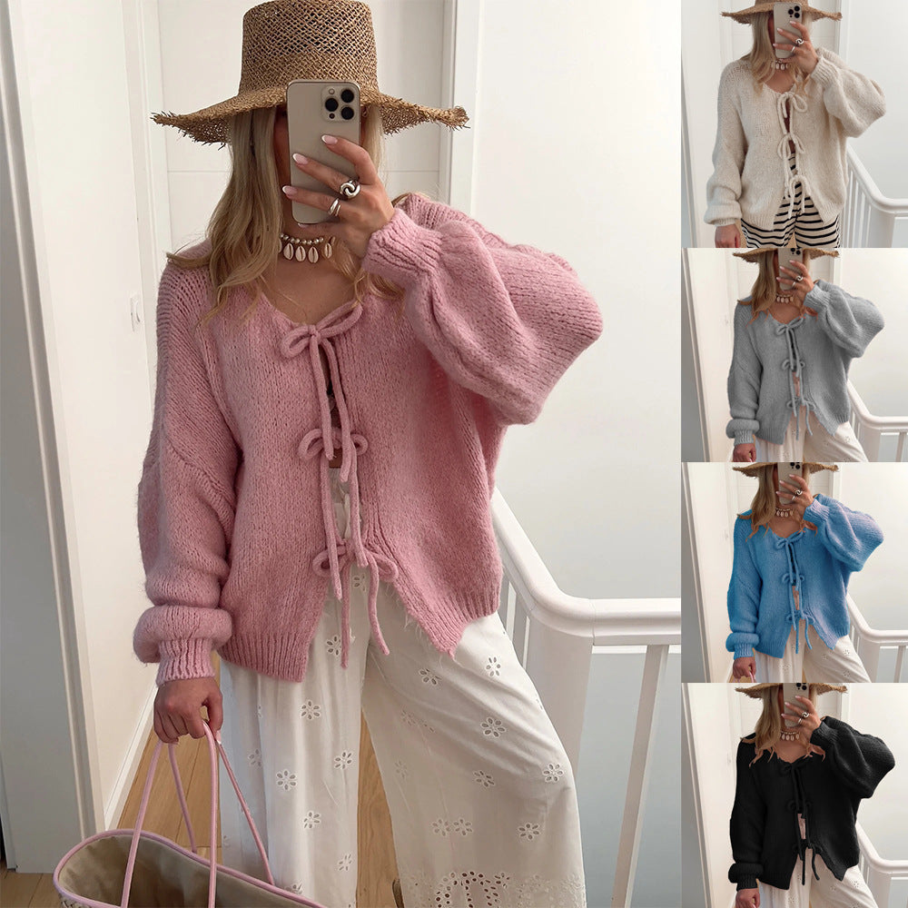 Ladies Cozy Knitted Vest with Decorative Ties Lune London