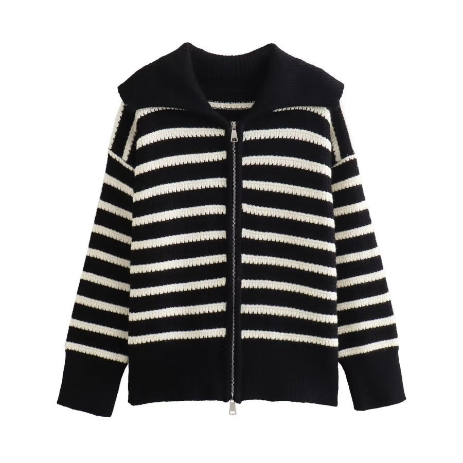 Ladies striped cardigan with modern zip closure Lune London