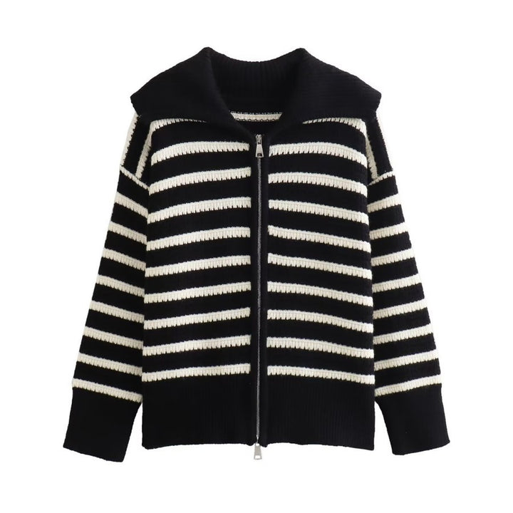 Ladies striped cardigan with modern zip closure Lune London
