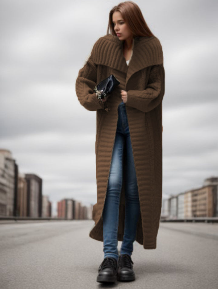 Oversized knitted coat for women with textured design and voluminous sleeves Lune London