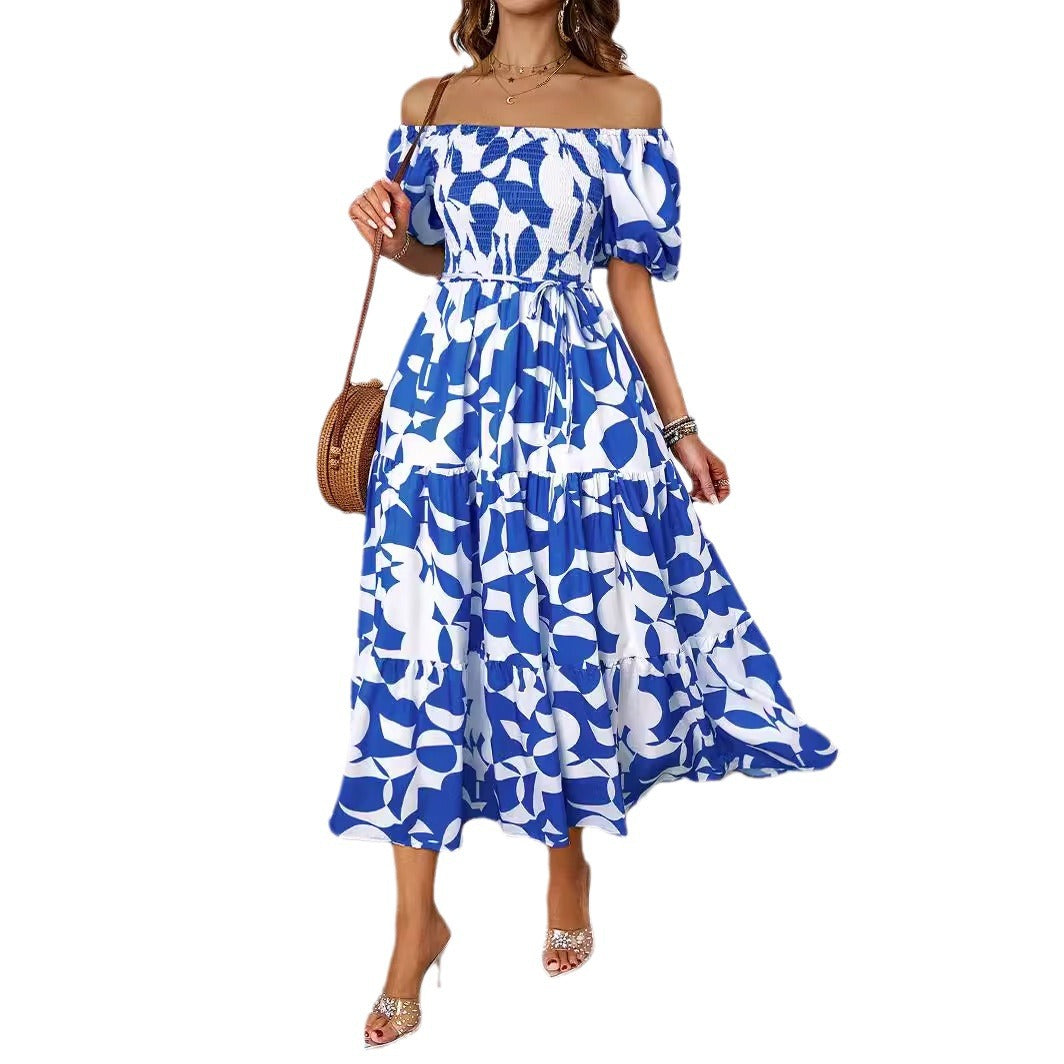 Maxi Dress for Women with Off-Shoulder, Voluminous Sleeves and Chic & Stylish Print