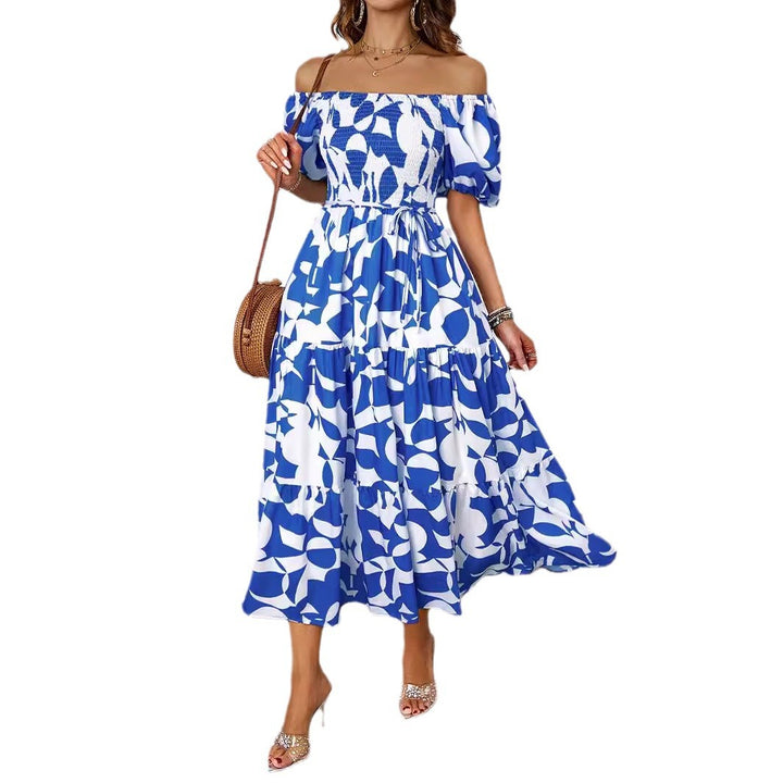 Maxi Dress for Women with Off-Shoulder, Voluminous Sleeves and Chic & Stylish Print