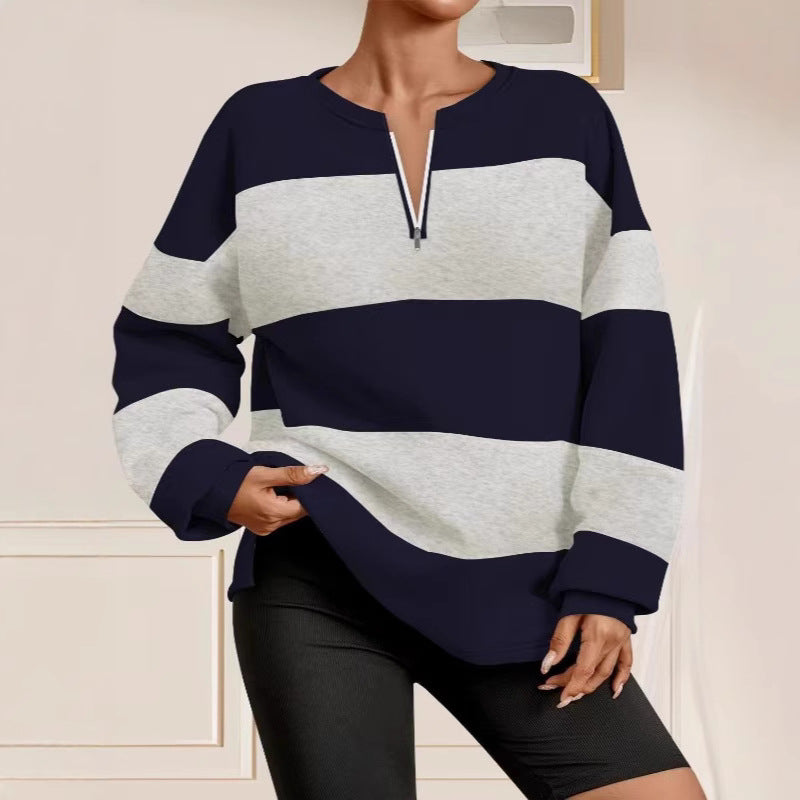 Trendy hooded sweatshirt for women with zipper and striped design Lune London