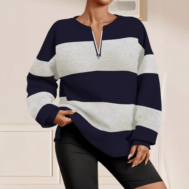 Trendy hooded sweatshirt for women with zipper and striped design Lune London