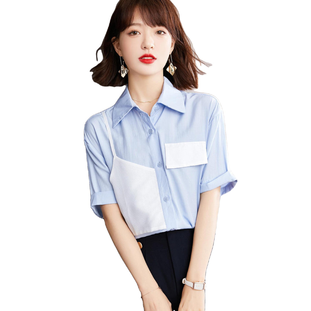 Chemisier à manches courtes femme tendance avec des inserts contrastants Chic & Stil