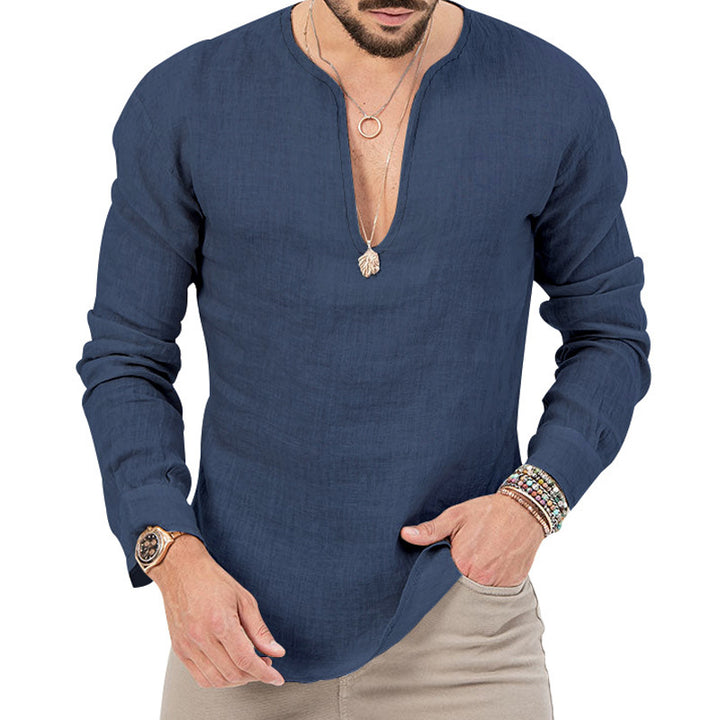 Light linen shirt for men with deep V-neck Lune London