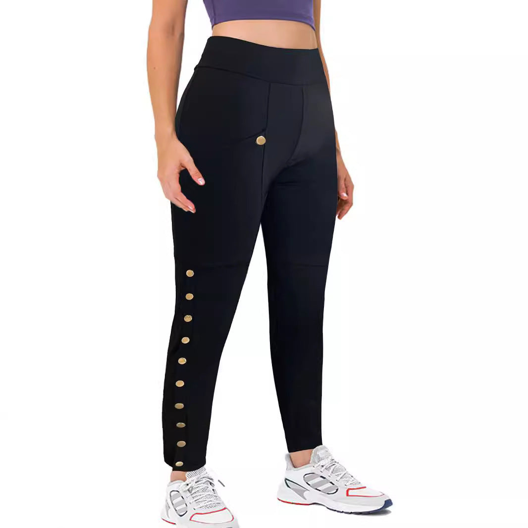 Women Elegant performance pants with practical pockets and chic side button details
