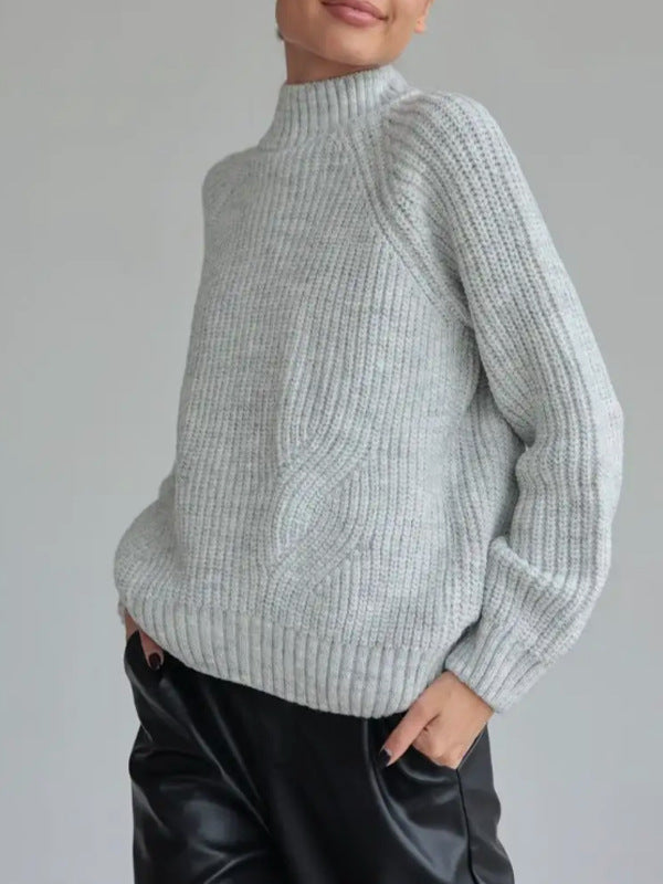 Knit sweater for women with high collar and decorative wave pattern Lune London