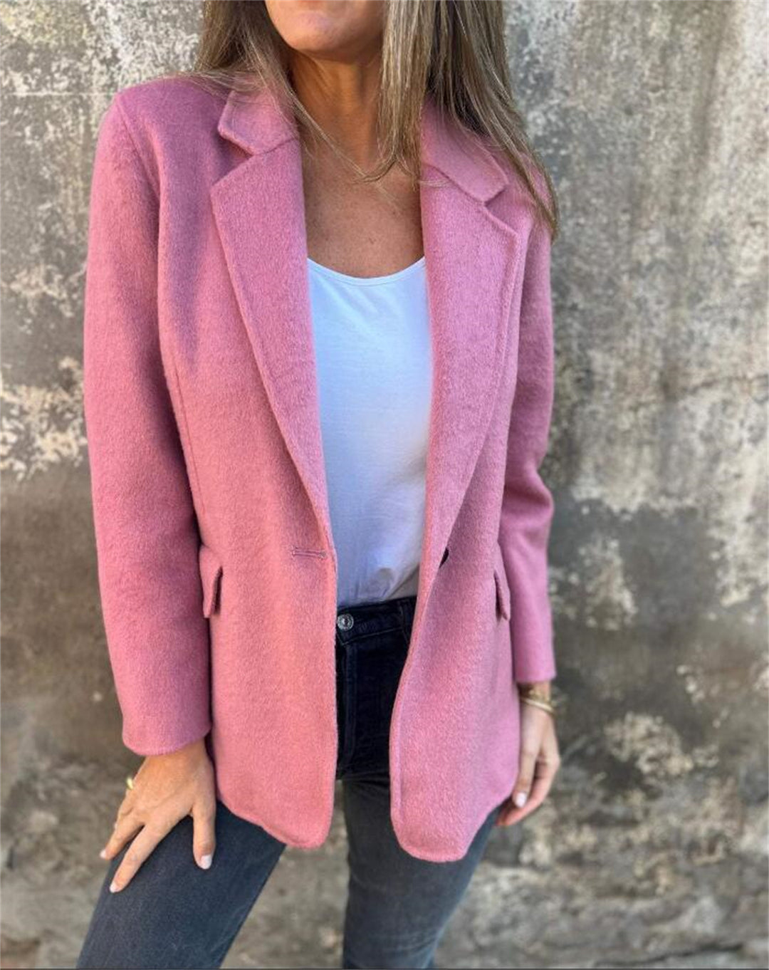 Ladies Elegant Blazer in Warm Fleece Fabric with Practical Pockets Lune London