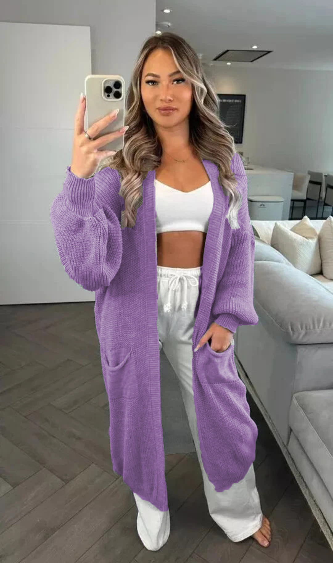 Chunky knit cardigan for women with a relaxed oversized style with practical pockets Lune Londonl