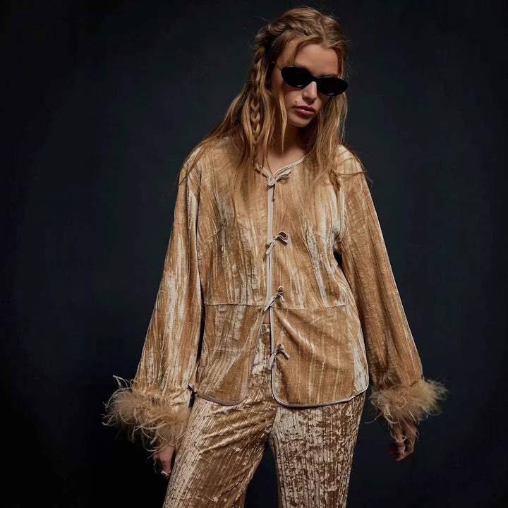 Ladies elegant Velvet Jacket with lace accents Lune London
