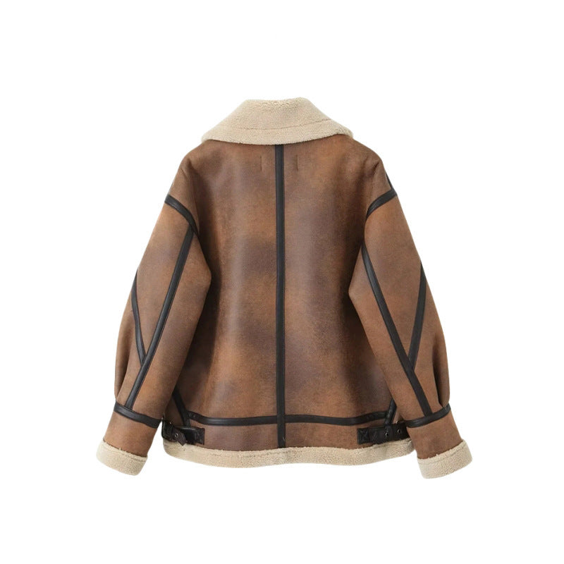 Trendy faux leather jacket for women with elegant high collar Lune London