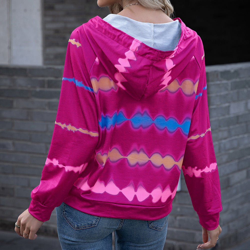 Casual hoodie for women in a modern tie-dye style with chic side panels and style