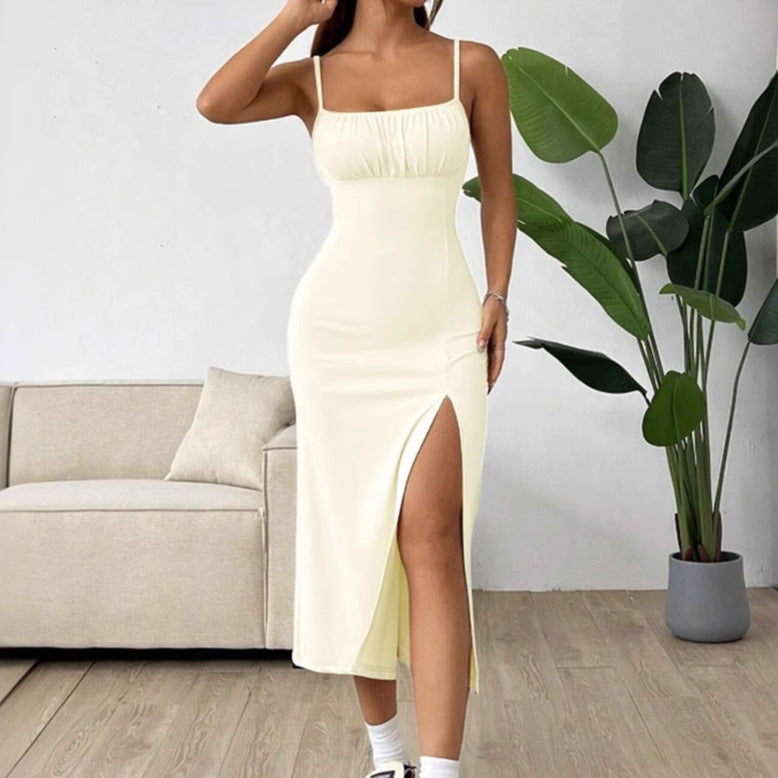 Ladies Elegant Maxi Dress with Adjustable Straps and High Slit Lune London