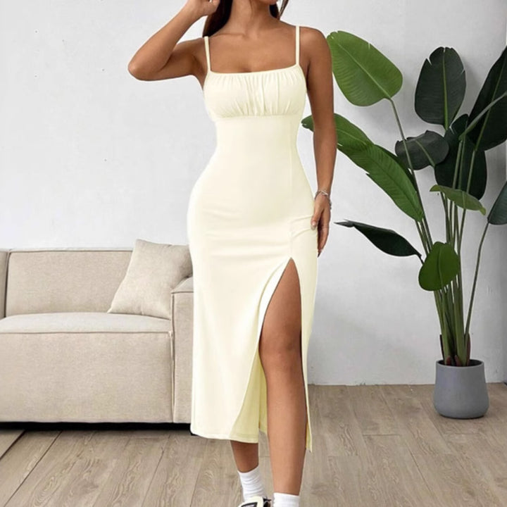 Ladies Elegant Maxi Dress with Adjustable Straps and High Slit Lune London