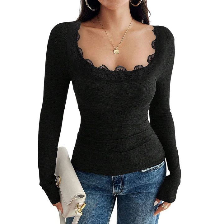 Chemise à manches longues pour femmes avec garniture en dentelle et silhouette ajustée Chic & Stil