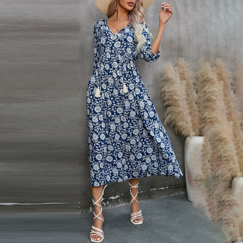 Lune London bohemian floral midi dress for women