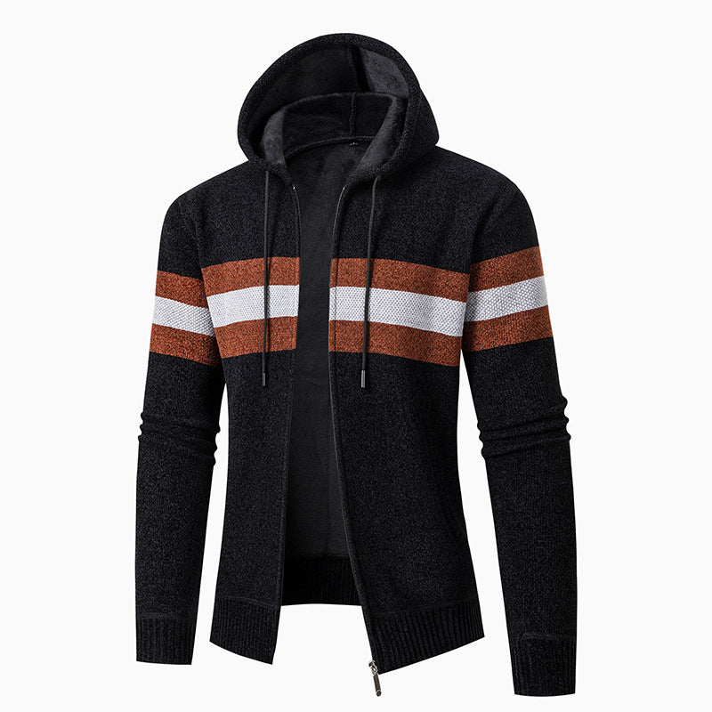 Casual knit jacket for men with hood and contrast stripes Lune London