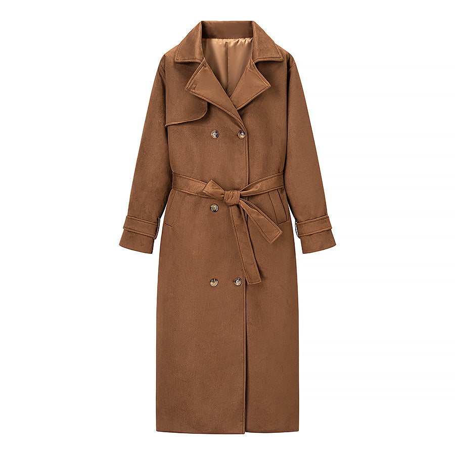 Manteau trench élégant pour dames en imitation suède doux avec ceinture pratique et coupe tendance Chic & Stil